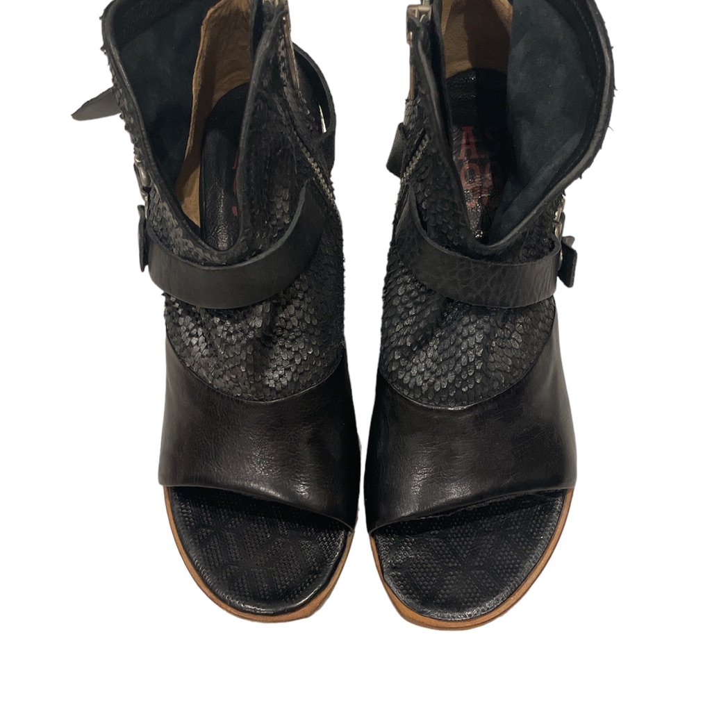 European A.S.98 Black Leather Heel Shoes Us8 Eur 38